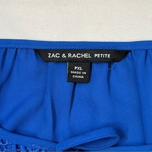 Zac & Rachel Boho Blouse Lace 3/4 Sleeves Blue Sz PXL EUC - Picture 3 of 10